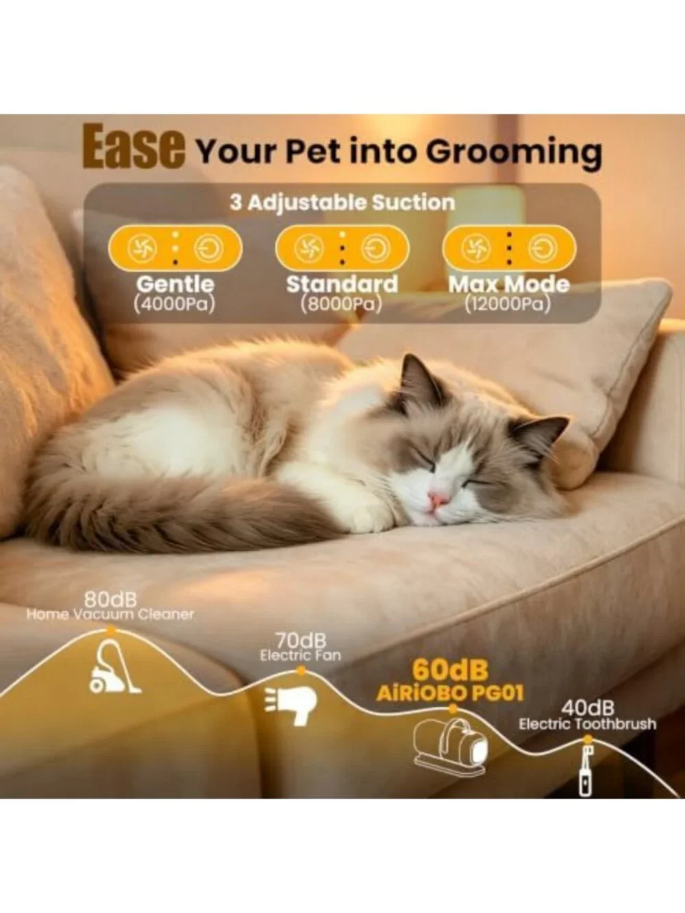 Pet Grooming Kit with Vacuum, 12000Pa Electric Clipper & Cleaning Brush for Dogs